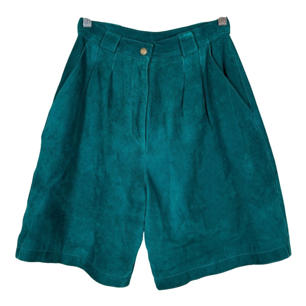 Vintage Leather Shorts Womens 5/6 Teal Suede Cowgirl High Rise Retro Maximalism